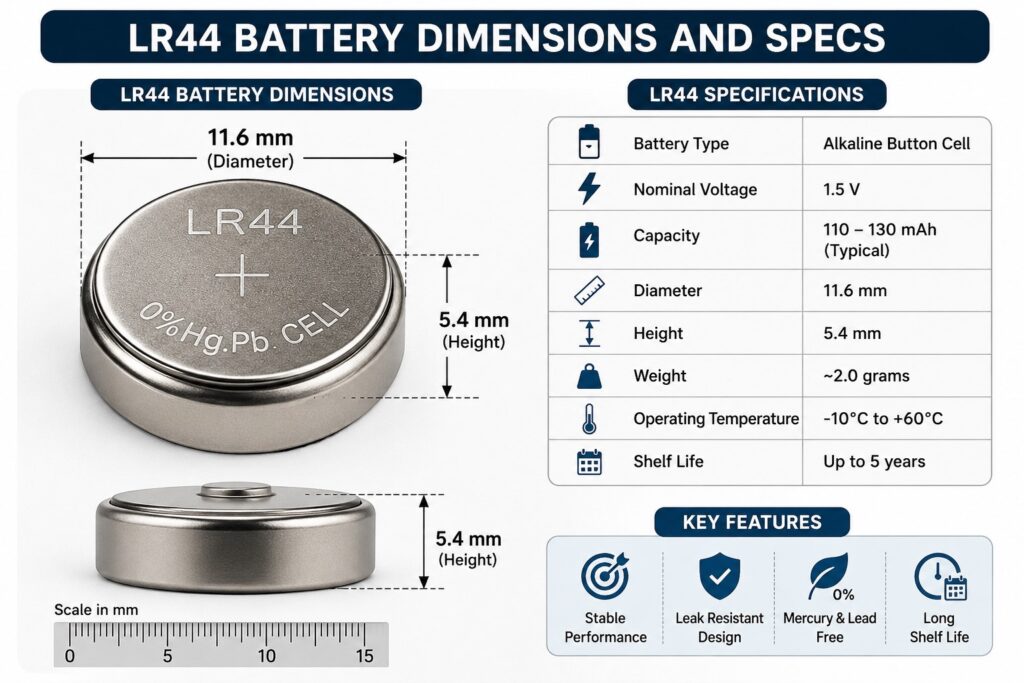 LR44 Battery Dimensions and Specs